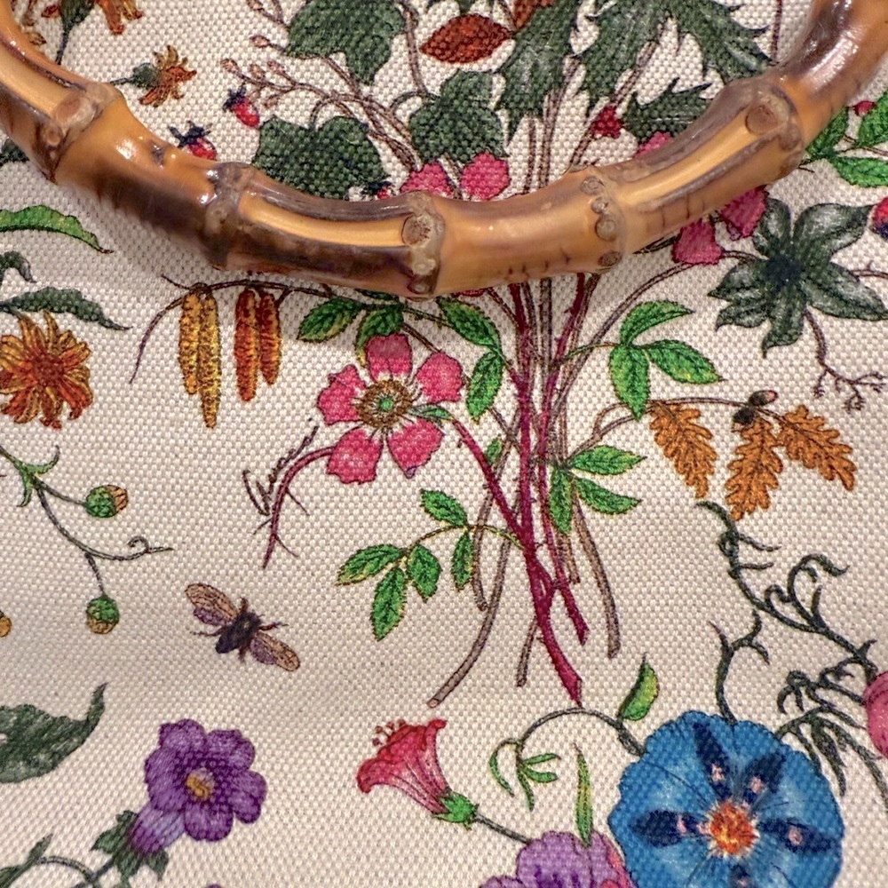Gucci bamboo floral canvas bag, RARE - Picture 3 of 10